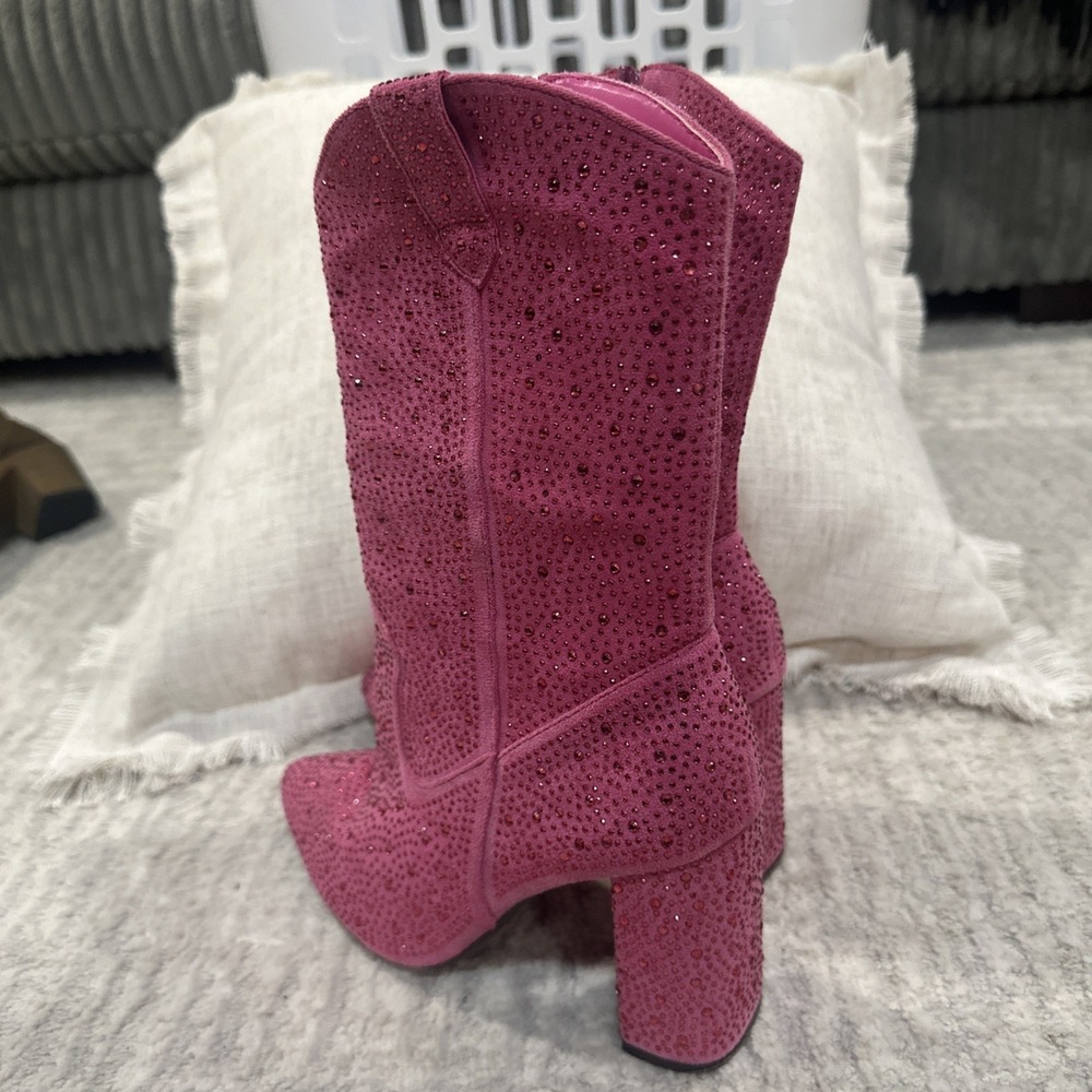 Pink Rhinestone Covered Boots High Heel Block Cowgirl Rodeo Western Women's 7 - Picture 3 of 16